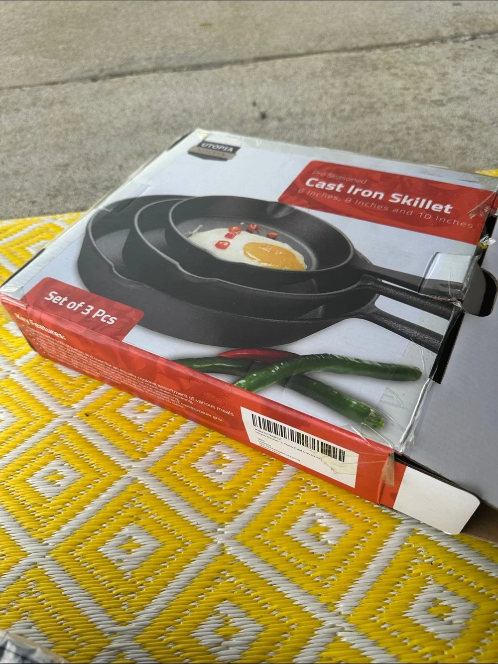 NEW Utopia Kitchen Preseasoned Cast Iron Skillet Set. 6inch, 8inch, 10inch